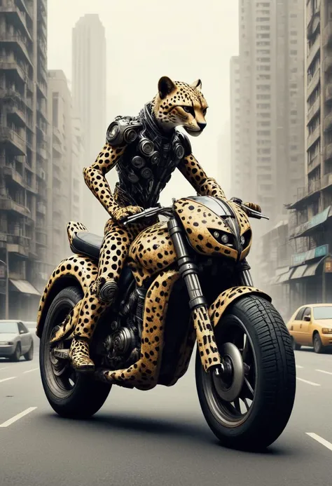 [cheetah in the shape of a motorbike | motorbike stylized as a cheetah, in the style of  Dan Hillier], dystopian city
<lora:TransformersStyleXL-000009:0.8> TransformersStyle