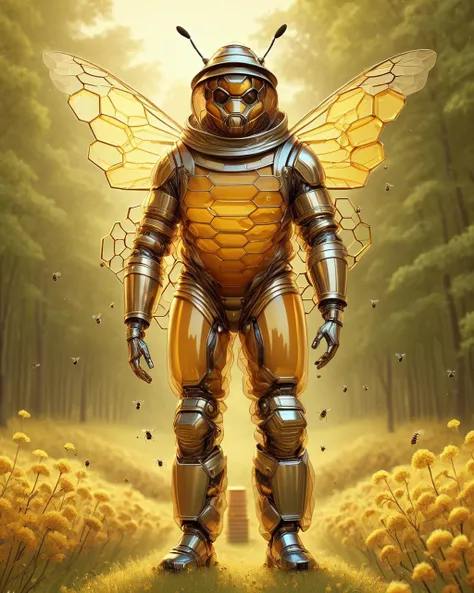 A beekeeper [in a bee suit : a hive diagram of honey: 6] .  <lora:TransformersStyleXL-000009:1> TransformersStyle