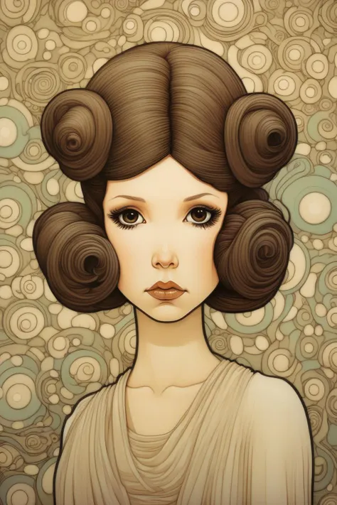 <lora:Audrey Kawasaki Style:1>Audrey Kawasaki Style - portrait of princess leia in the style of audrey kawasaki