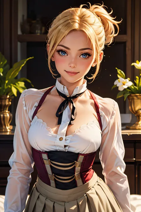 (realistic:1.5), (beautiful woman , age 25:1.1), mature, (small demure smile:1.2), seated, legs up (slim, slender, skinny:1.3), (narrow hips, slender thighs:1.2), large breasts, looking at viewer, sexy, provocative, flushed cheeks, blush, after sex glow, highly detailed background, (OverallDetail:1.1), EyeDetail, fFaceDetail, fHandDetail, HairDetail, seductive,
breasts out, leotard aside, clothing aside,
from behind, clothing aside, leotard aside, pussy, (perineum:1.1), visible anus,
Zenith_aiwaifu, blonde hair, ponytail, blue eyes, short hair, breasts, bangs, parted bangs, tight clothes, skirt, ribbon, shirt, long sleeves, neck ribbon, fur trim, black ribbon, corset, red shirt, suspenders, collared shirt, dress, long skirt, pleated skirt, suspender skirt, skirt lift, lifted by self, <lora:ANIME_Zenith_aiwaifu-10:0.7>