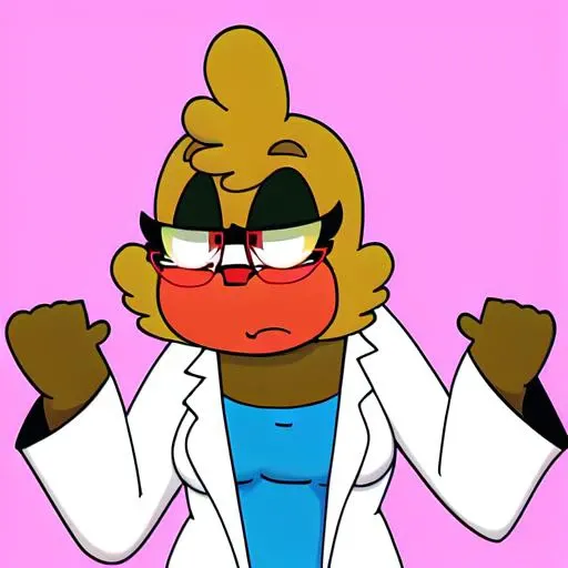ScfieBirdie, SpriteCranbirdie, anthro, avian, bird, clothing, coat, eyewear, female, glasses, hi res, lab coat, simple background, solo <lora:SpritecranbirdieBirdsLoHa:0.9>