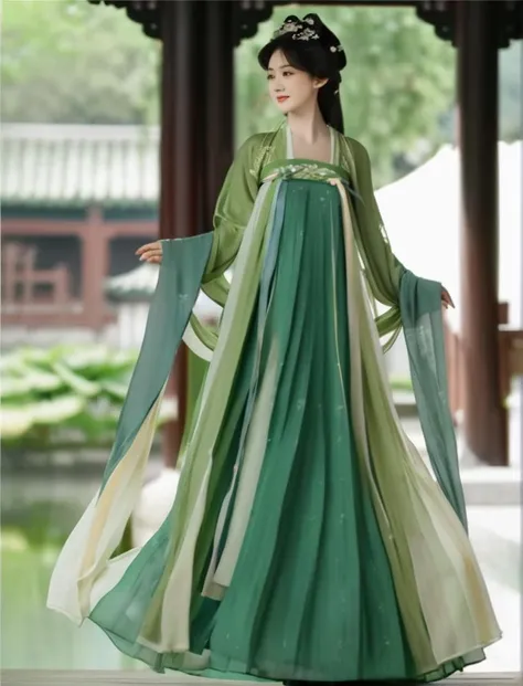 masterpiece, best quality, realistic
hanfu tang, tang style, tang dynasty, front view, 1girl, solo, black hair, hair ornament, long hair, green dress, walking on
<lora:HanfuTang_SDXL-000003:0.65>