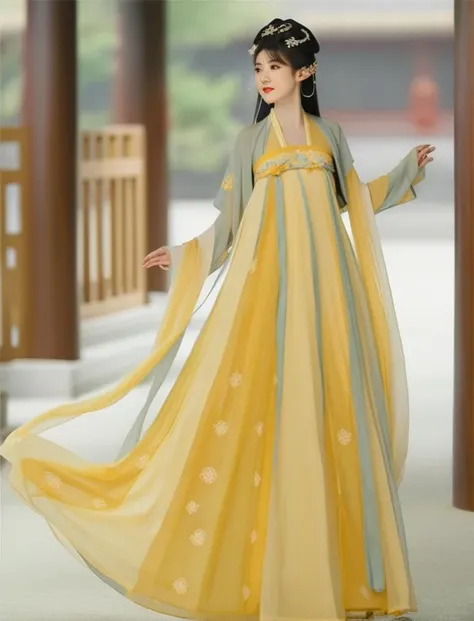 hanfu tang, tang style, tang dynasty, front view, 1girl, solo, black hair, hair ornament, long hair, yellow dress
<lora:HanfuTang_SDXL-000003:0.65>