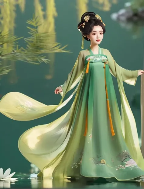 masterpiece, best quality, 3D, cute cartoon,
hanfu tang, tang style, tang dynasty, front view, 1girl, solo, black hair, hair ornament, long hair, green dress, lake, mountain, tree
<lora:HanfuTang_SDXL:0.65>
