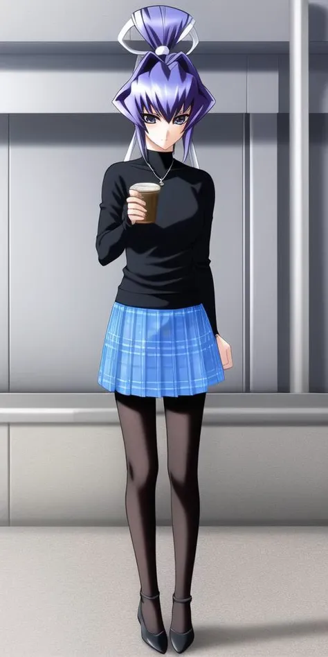 masterpiece, best_quality, highres, <lora:MitsurugiMeiya:0.7>, MitsurugiMeiya, solo, hair_ribbon, BlackSweaterBlueSkirt