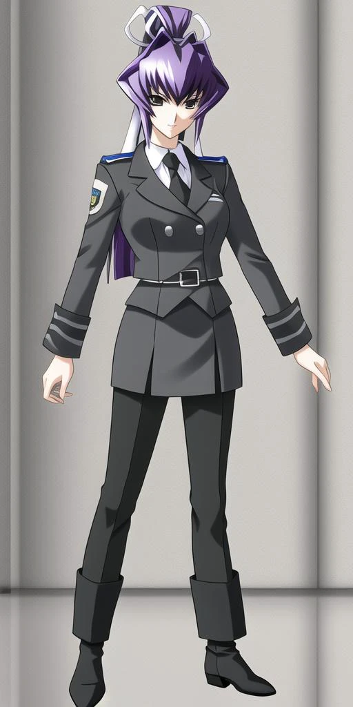 masterpiece, best_quality, highres, <lora:MitsurugiMeiya:0.7>, MitsurugiMeiya, solo, hair_ribbon, OfficerSuit