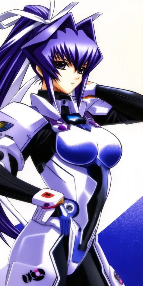 masterpiece, best_quality, highres, <lora:MitsurugiMeiya:0.7>, MitsurugiMeiya, solo, hair_ribbon, TSFSuitWhite