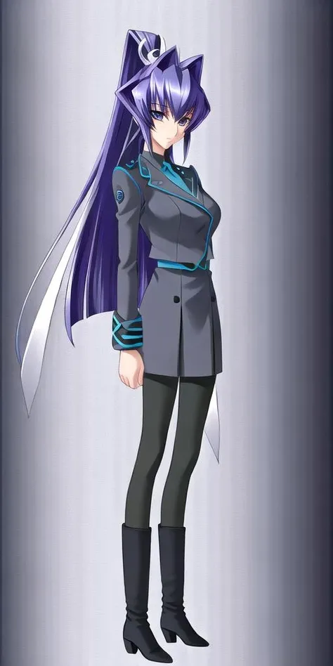 <lora:MitsurugiMeiyaV2:0.7> mitsurugimeiya, huge_breast, standing, solo, Gray_military_uniform_Gray_skirt_Gray_pantyhose_Black_boots,, masterpiece, best quality, detailed face, detailed eyes, highres,