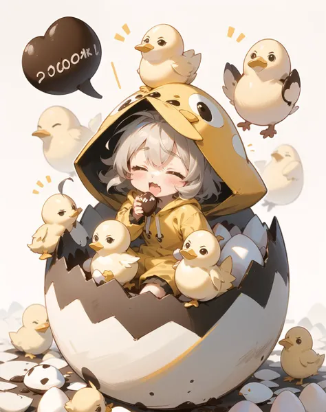 , colorful,
1girl, (toddler_child:1.3)small
(chibi:1.2),(dwarf,pygmy,:1.2)messy_hair,,ahoge,
closed eyes,
( chick kigurumi,:1.2)(hoodie:1.2)(kigurumi:1.2), onesie
(hatch:1.3)(yawning:1.2), eating,
happy:3,;3, multiple many surrounded 10000000000000000 chick
(=$=$=$=$=$=$=$=$=$=$=$=$=$=$:1.2)
cute,kawaii , <lora:concept_hatching-v2:0.6> (hatching:1.1), (chocolate eggshell:1.2)(chocolate:1.4)(chocolate egg:1.1)