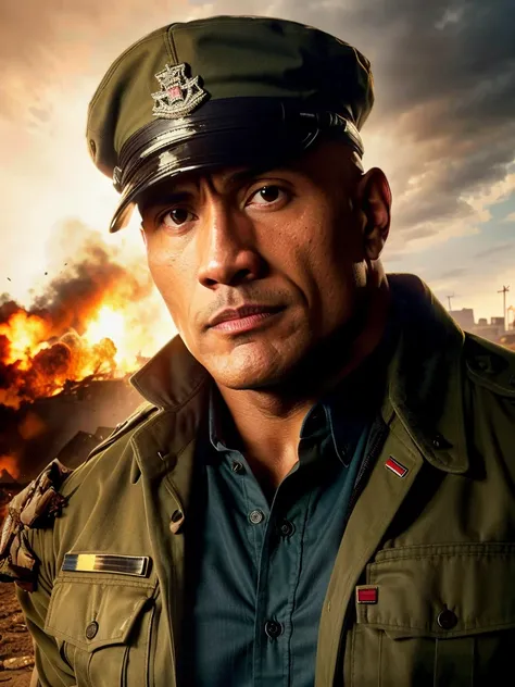 photo of th3r0ck , he is wearing a military clothes, military cap, in battleground destroyed city. dramatic lighting
<lora:TheRockV3:0.9>