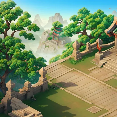 masterpiece,best quality,high quality, changjingditu, bangpaiditu,high quality, highres,changjingditu, bangpaiditu, 3D rendering 2D, outdoor scene, landscape, no humans, daytime, <lora:changjingditu_v1:0.8>