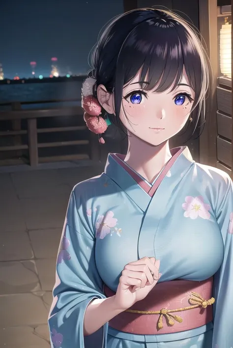 natsutojun, <lyco:natsutojun-lyco-nochekaiser:1>,
natsu to jun, short hair, bangs, hair ornament, mole, mole under eye, swept bangs, black hair, (purple eyes:1.1), smile,
BREAK long sleeves, japanese clothes, kimono, sash, obi, floral print,
BREAK outdoors, night, festival, fireworks, shrine,
BREAK looking at viewer, (cowboy shot:1.5),
BREAK <lyco:GoodHands-beta2:1>, (masterpiece:1.2), best quality, high resolution, unity 8k wallpaper, (illustration:0.8), (beautiful detailed eyes:1.6), extremely detailed face, perfect lighting, extremely detailed CG, (perfect hands, perfect anatomy),