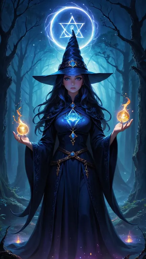 Create a captivating and mystical artwork featuring a powerful witch in her natural habitat, weaving enchantments with her ancient spells and mystical artifacts. This digital masterpiece should transport viewers into a realm of magic and wonder, with intricate details in her spellcasting rituals, a mesmerizing blend of arcane symbols and shimmering incantations. The witch herself should exude an aura of otherworldly wisdom and intrigue, her eyes glowing with arcane energy, surrounded by an ethereal ambiance that highlights her connection to the mystical forces of nature. The scene should be rendered in high-resolution 8k quality, with a focus on hyperrealistic expressions, posture, and a rich depth of detail in her attire, accessories, and surroundings. This is an artistic tribute to the enigmatic world of witchcraft, inviting viewers to delve into the secrets of the occult and the alluring mystique of the witch.