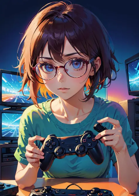 1 woman
glasses, controller
gaming, game console, Television
anime
gradient
by Makoto Shinkai Ilya Kuvshinov