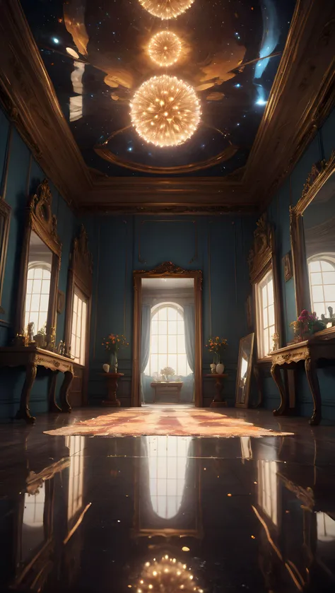 infinite reflections, room, mirrors, alternate versions, different dimensions, surreal, introspective, artistic, masterpiece, best quality, highly detailed, sharp focus, dynamic lighting, vivid colors, texture detail, particle effects, storytelling elements, narrative flair, 16k, UE5, HDR, subject-background isolation