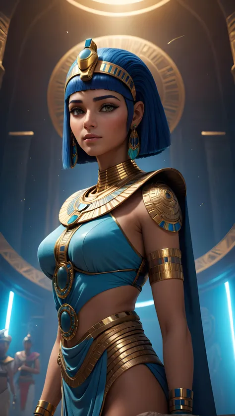 full body, cleopatra_(character), ancient_egypt, extraterrestrial, sci-fi, futuristic, otherworldly, alien_influence, exotic_beauty, masterpiece, best quality, highly detailed, sharp focus, dynamic lighting, vivid colors, texture detail, particle effects, storytelling elements, narrative flair, 16k, UE5, HDR, subject-background isolation