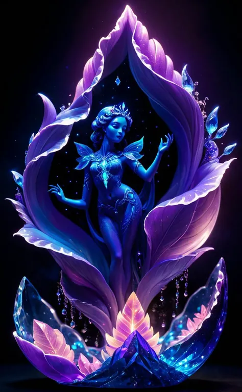 An ethereal and enchanting still life unfolds, bathed in UV blacklight illumination. The centered composition captivates the eye, revealing a mesmerizing crystal aglow with fluorescent brilliance. This fantasy-inspired scene stands against a dark backdrop, adorned with faint nebula-like patterns of deep purples, blues, and vibrant pinks, creating an otherworldly spectacle of the crystal, intricately adorned with blacklight makeup., <lora:EMS-30707-EMS:1.000000>