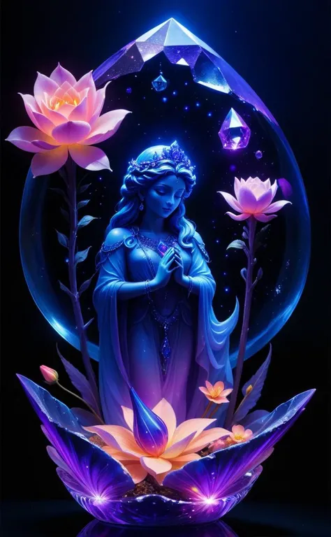An ethereal and enchanting still life unfolds, bathed in UV blacklight illumination. The centered composition captivates the eye, revealing a mesmerizing crystal aglow with fluorescent brilliance. This fantasy-inspired scene stands against a dark backdrop, adorned with faint nebula-like patterns of deep purples, blues, and vibrant pinks, creating an otherworldly spectacle of the crystal, intricately adorned with blacklight makeup., <lora:EMS-30707-EMS:1.000000>