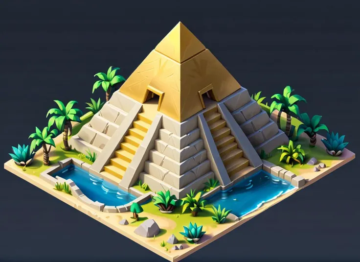casual illustration of egypt peramid with golden top, isometric, award winning illustration, playrix <lora:Playrix:0.8>