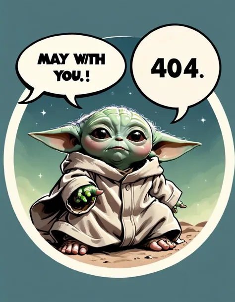 "May 404, be with you" TEXT LOGO, Baby Yoda, Comic strip speech bubble,<lora:Harrlogos_v2.0:0.800000>
Steps: 30, Sampler: Euler, CFG scale: 12.0, Seed: 3482295638, Size: 896x1152, Model: starlightAnimated_v3-5