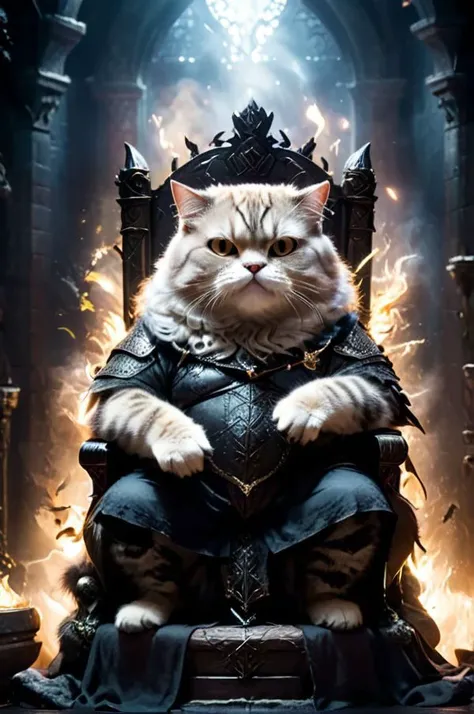 fat cat sitting on the throne, Game of Thrones style, in motion, fluffy paws, action-packed background <lora:add-detail-xl:1> <lora:LowRA:1> dark theme, glow <lora:xl_more_art-full_v1:1>