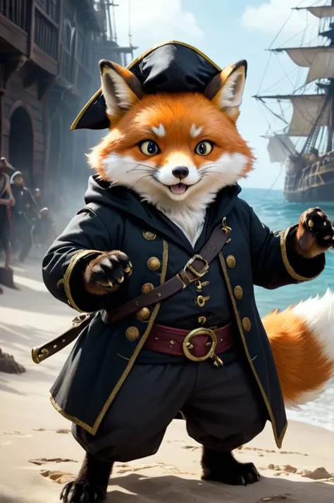 <lora:furpirates:0.5>, fur pirates, cartoon fox wearing pirate hat, no humans, masterpiece, 8k, high resolution, shallow depth of field, sharp focus