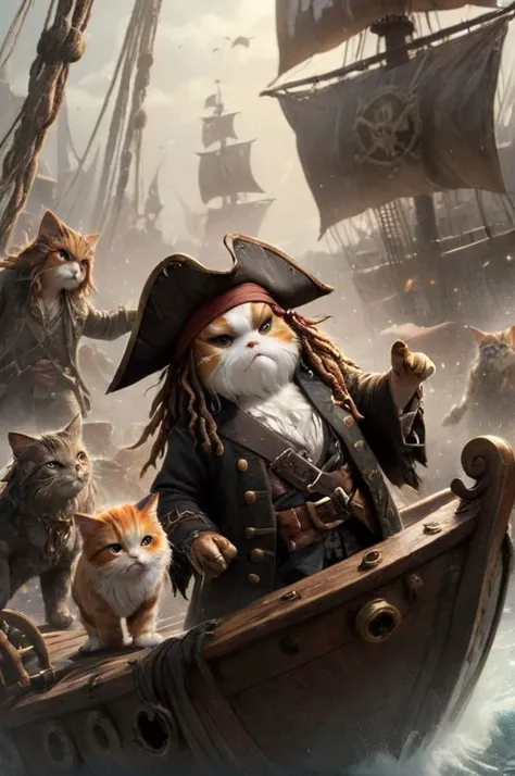Pirate Gang, Caricature, Full Body Pose, Anthropomorphic, Looney Tunes/Pixar Art Style Ship Crew, Extraordinary, Photorealism, Cinematic Lighting, Edge Lighting, Big Budget VFX, ilm, weta digital, imax quality VFX, 16k, Octane Renderer , photorealism, amazing clarity, beautiful, gloomy --auto --s2