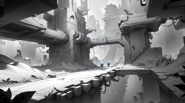 <lora:WhiteboxStyle:0.8> WhiteboxStyle Virtual Reality Game World: Level designing, avatar customization, glitch puzzles, player interactions, game within a game. monochrome