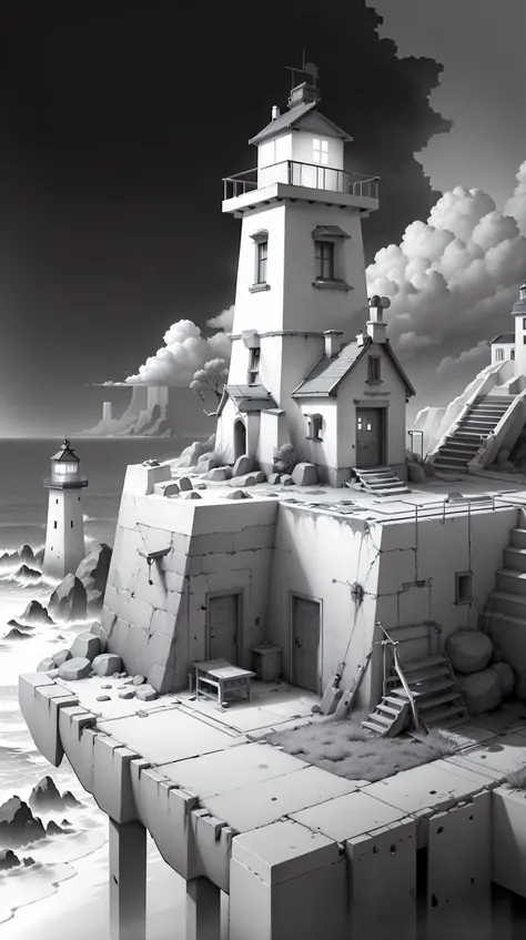 <lora:WhiteboxStyle:0.8> WhiteboxStyle, lonely lighthouse, monochrome