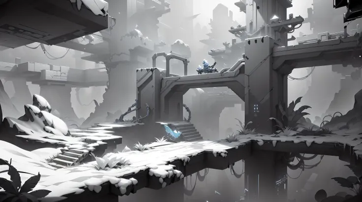 <lora:WhiteboxStyle:0.8> WhiteboxStyle Virtual Reality Game World: Level designing, avatar customization, glitch puzzles, player interactions, game within a game. monochrome