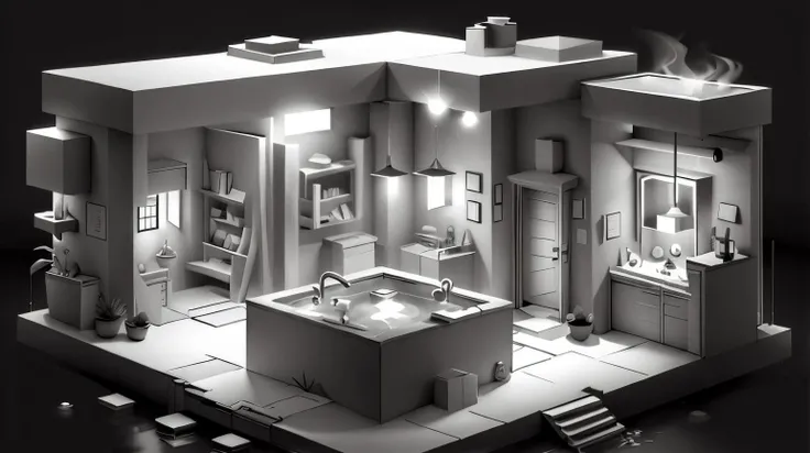 <lora:WhiteboxStyle:0.8> WhiteboxStyle, hot spring, cube, low-poly, simple shapes, monochrome