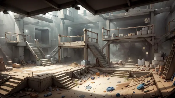 <lora:WhiteboxStyle:0.8> WhiteboxStyle, Hollywood Stunt Filming: Set building, stunt jumping, prop challenges, makeup puzzles, award ceremonies.
