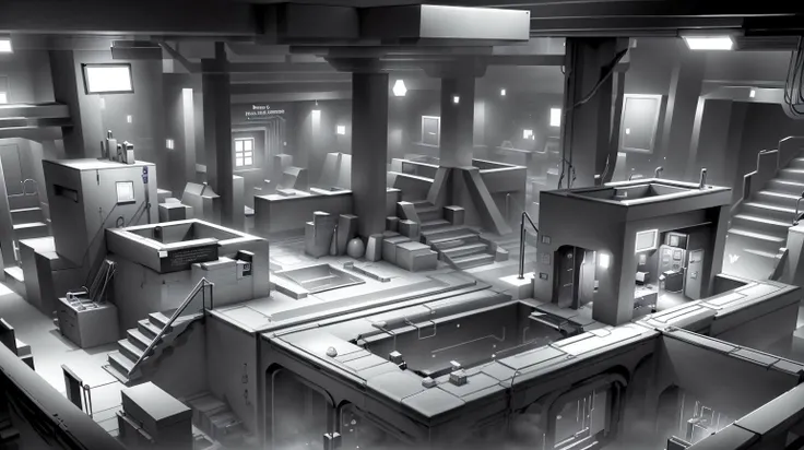 <lora:WhiteboxStyle:0.8> WhiteboxStyle, Swiss Bank Security Maze: Biometric scanners, silent alarms, gold vaults, encrypted computers, spy gadgets. monochrome