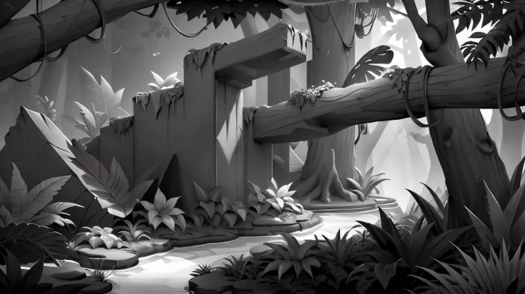 <lora:WhiteboxStyle:0.8> WhiteboxStyle, jungle, blocky, low-poly, simple shapes, monochrome