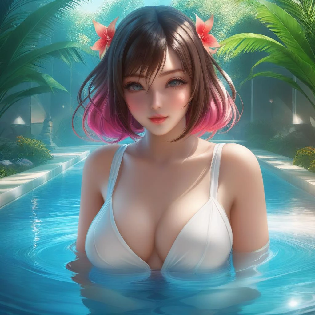 masterpiece, best quality, masterpiece,best quality,official art,extremely detailed CG unity 8k wallpaper, game_cg,sakimichan, detailed face, 1girl, pool ,<lora:sdxl:0.7>