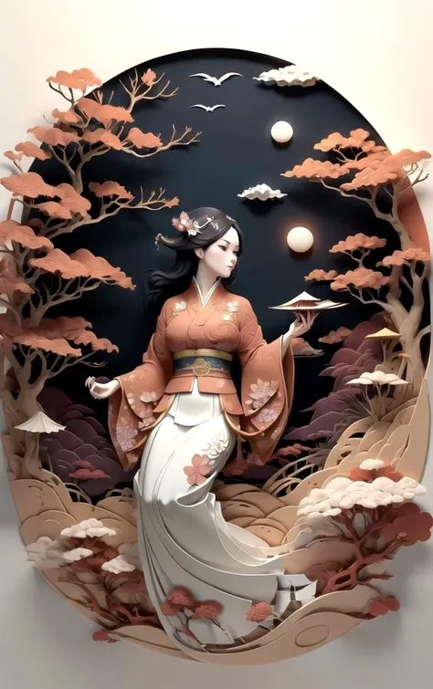 (masterpiece, best quality:1.4), insaneres, absurdres, solo, looking at viewer,BREAK 
LoConARTSTYLE_Paper_Kirigami_ownwaifu, art_nouveau, kirigami, fine art, 
1girl, solo, flower, tree, long hair, black hair, hair ornament, dress, cherry blossoms,  long sleeves, japanese clothes, chinese clothes, full body, wide sleeves, (moon), cloud, waterfall, east asian architecture, 
<lora:LoConARTSTYLE_Paper_Kirigami_ownwaifu:0.95> 
,