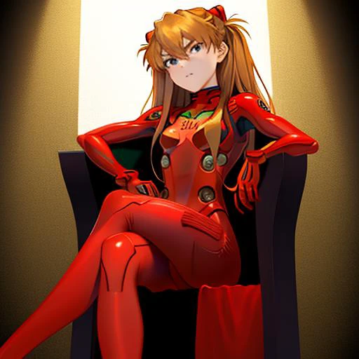 masterpiece, best quality, masterpiece, asuka langley sitting cross legged on a chair