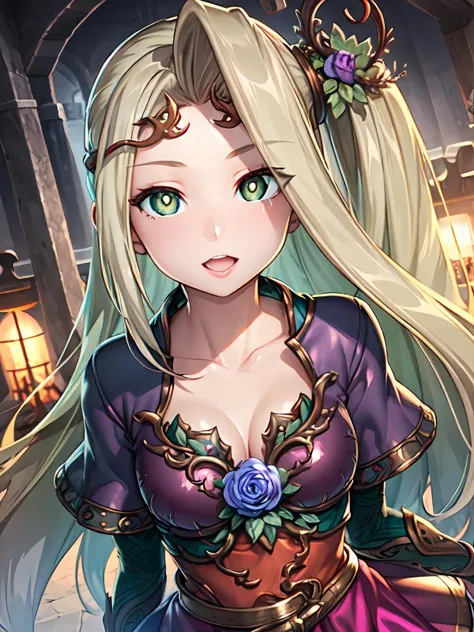 Silver hair, pink eyes, older woman, pink red and gold clothes, hair flower ornament, cat ears, necklace, long hair, smiling face, upper body, sakura