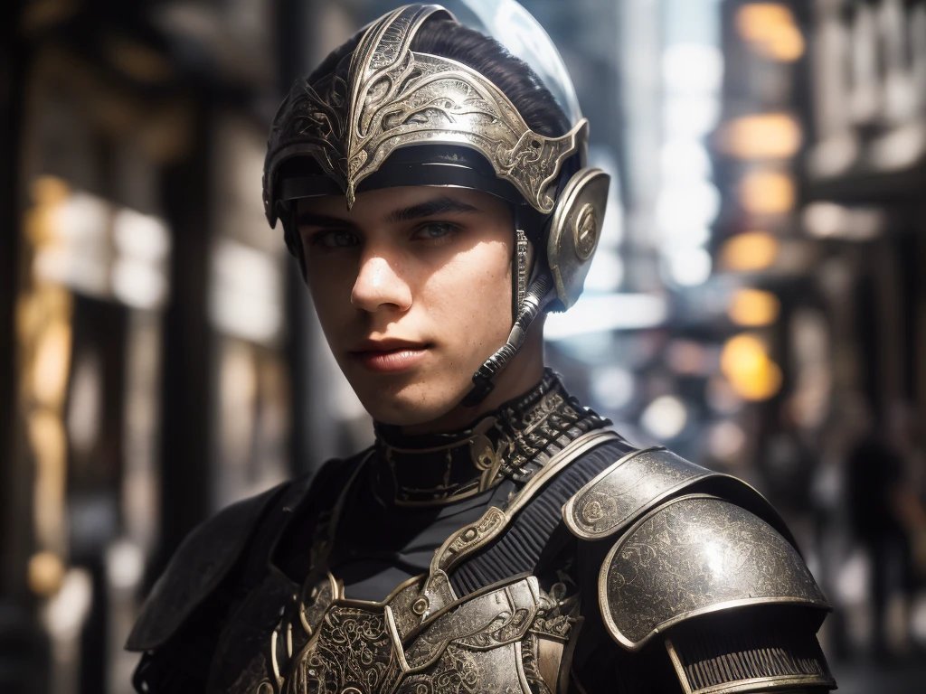 (full body:1)(upper body:1.3), ( masterpiece, photorealistic, raw:1.4 by portrait half body a young man -yeld in futuristic city of New York 2080), focus centered, (ligtings magic in ambient :1.2) ,Highest quality, (very detailed background:1.4),(photorealistic, raw, extremely intricate:1.4) , nude chest , it is night time, (highly detailed skin), skin texture, (detailed face), (very detailed eyes:1) (very detailed face:1) (very detailed iris and pupils :1) round pupils , sunny day, detailed background, sharp focus, twilight lighting, volumetric lighting, highly detailed, intricate details, 8k, highly detailed, UHD, HDR, cinematic action scene , smooth hair ,amazing perspective, looking front , perfect framing, profesional photo, young face, hiperrealistic anatomy, slim man body young, ultrarealist skin , semi blonde hair, strong, fierce, bright lights, long (small face:1.2)<lyco:concept_handonownarm-11:1.0><lora:ArmorSuit_v1:0.3>( futuristic armor:0.8) (uncovered head without helmet and accesories:2)(masculine armor:1).