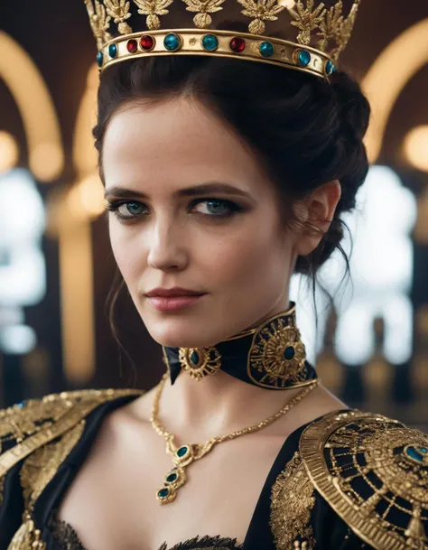 cinematic photo highly detailed portrait of  (((ohwx woman))) as an elegant goddess, ornate crown, beautiful symmetrical face, digital painting, artstation, concept art, smooth, clear focus, illustration, greg rutkowski, artgerm, global lighting, detailed and fantasy  <lora:evagreen_lora_sdxl_v1-000008:1> . 35mm photograph, film, bokeh, professional, 4k, highly detailed