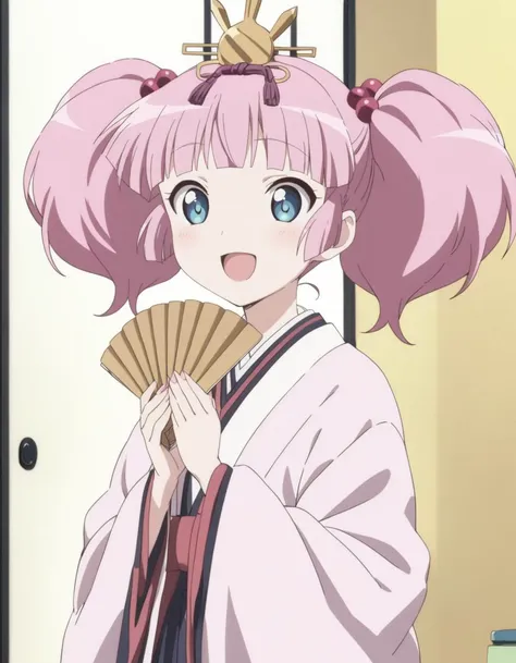 1girl,
<lora:yosikawatinatuXL1:0.8>,yosikawatinatu,
pink hair,hair bobbles, hair ornament, twintails, blue eyes,short hair,
smile,
<lora:ohinasamaXLv1:0.9>,ohinasama,japanese clothes, fingersmile, open mouth,
masterpiece, best quality, ultra detailed, highres,4k,(ultra-detailed:1.4) (illustration:0.5), (ray tracing,:0.8),(anime colored:0.7),(ai-generated:0.5), (anime screencap:1.2),