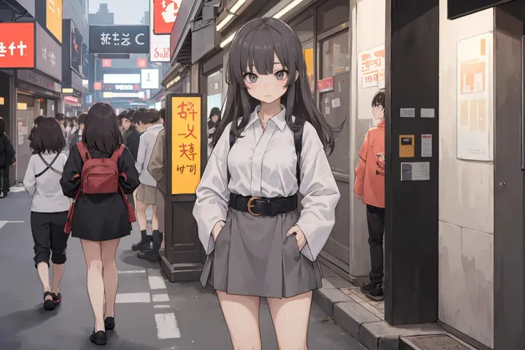 (depth of field:1.5),(high resolution:1.1) BREAK
(A bustling Korean street fashion scene with trendy youth showcasing their style:1.3) BREAK
adult woman,Standing with hands in pockets,(Dark gray eyes:1.3) BREAK
Shirt dress with a belt and collared neckline BREAK