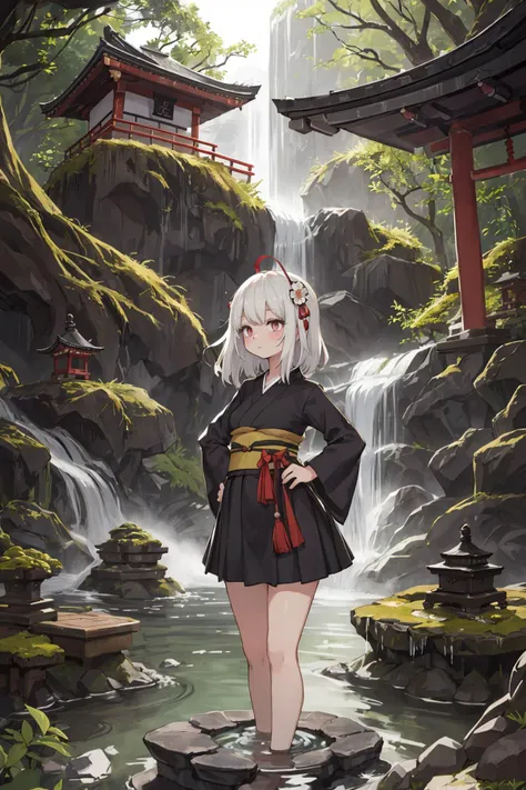 (depth of field:1.5),(high resolution:1.1) BREAK
(A peaceful Japanese temple garden with a cascading waterfall and moss-covered rocks:1.3) BREAK
1woman,Hands on hips facing the camera,(Vermilion eyes:1.3) BREAK
Little black dress with a sweetheart neckline and A-line skirt BREAK