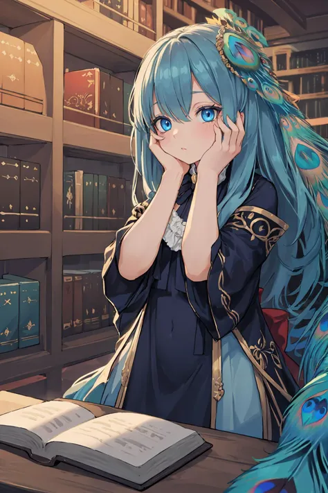 (depth of field:1.5),(high resolution:1.1) BREAK
(library with towering bookshelves and a cozy reading nook:1.3) BREAK
1girl,Hands on the face covering the eyes,long hair,(Peacock blue eyes:1.3) BREAK
Asymmetrical draped dress with a gathered side BREAK