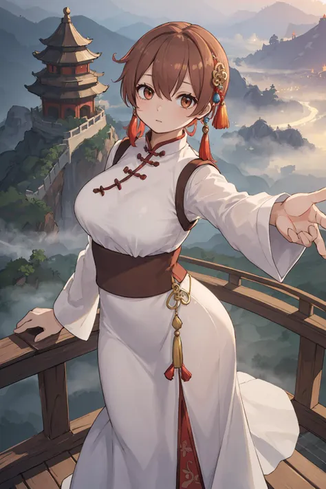 (depth of field:1.5),(high resolution:1.1) BREAK
(A misty Chinese landscape painting with a lone scholar on a bridge:1.3) BREAK
adult woman,Arms stretched overhead reaching for the sky,(Mahogany Brown eyes:1.3) BREAK
Celestial-inspired gown with star and moon embellishments BREAK