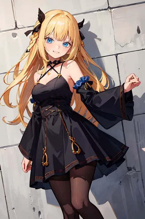 ultra detailed, masterpiece, best quality, solo, soft smile, light smile,
1girl, blue eyes, very long hair, blonde hair, long blonde hair, french braid, bangs, medium breasts,
hair ribbon, frilled choker, criss-cross halter, sleeveless dress, high-waist skirt, backless dress, waist bow, detached sleeves, frilled sleeves, wide sleeves, pantyhose, patterned legwear, mary janes, <lora:chapi:0.75> blue theme, marble \(stone\), marble wall, against wall, facing viewer,