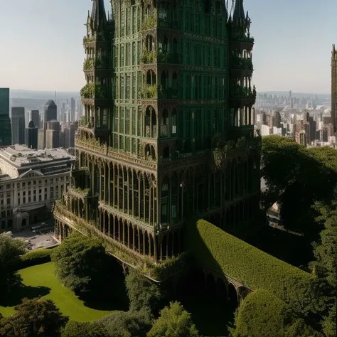 <lora:amazingarchitecture_labels:1>, a photo of amazingarchitecture, That's a beautiful building with an ornate tower and green roof. It looks like it was built during the Victorian era. The surrounding buildings are tall, modern skyscrapers., highly detailed, masterpiece, 8k