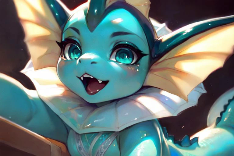 extreme close up, open mouth, sharp teeth, low angle,
anthro, female, (vaporeon), scalie,
((detailed blue scales, detailed vivid scales, intricate iridescent scales)), detailed face, detailed eyes, young, cute, girl, (flat chest, small breasts), turquoise iridescent skin, (chibi:0.2),
glossy skin, expressive eyes, eyelashes, (thick thighs:0.5), glittering, slim body, ((reflective eyes)), fangs,
(muscular:0.5), big, cute-fine-face, highly detailed face, elegant, (toned body:0.6),
((clear dark turquoise eyes)), (sharp teeth), short tail,
solo,
smiling,
sitting on table, three-quarter view, looking at viewer,
uploaded on e621, by darkgem, by castitas, by thebigslick,
<lora:vaporeon:0.8>,
<lora:FurryCore:0.2>,
<lora:nanachi:0.4>,
<lora:GAME_Gerudo_riju_aiwaifu69:0.2>,
<lora:dancer lingerie:0.4>, ((see-through)), white pelvic curtain,
midriff,
white harem outfit,
revealing clothes, white detached sleeves, white straps, white mini skirt,
iridescent gold, golden necklace, golden anklets, golden bracelets, golden belt, white lingerie, white stockings,
at the beach, sunshine, volumetric light,
detailed background, Ray tracing, concept art, highly detailed, ((masterpiece)), ((best quality)) cinematic composition, ultra realistic, (high detail:1.3), sharp focus,