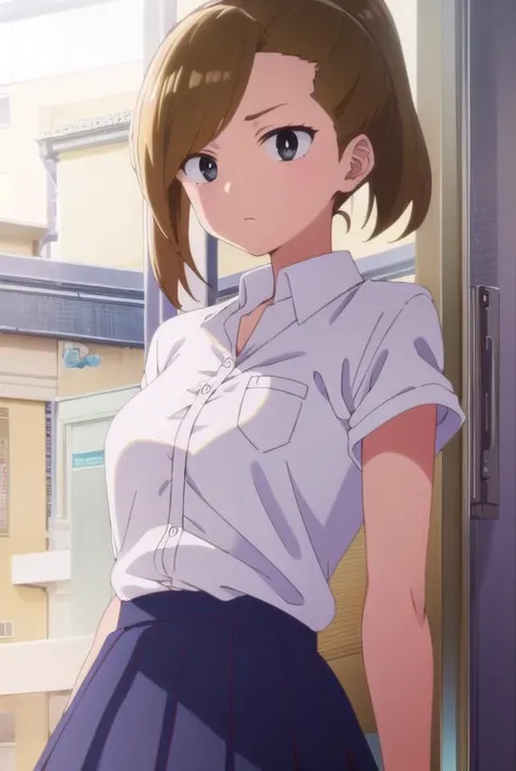serinayoshida, <lora:serina yoshida s1-lora-nochekaiser:1>,
serina yoshida, brown hair, ponytail, (black eyes:1.5),
BREAK skirt, shirt, school uniform, white shirt, short sleeves, pleated skirt, collared shirt, blue skirt,
BREAK indoors, classroom,
BREAK looking at viewer, (cowboy shot:1.5),
BREAK <lyco:GoodHands-beta2:1>, (masterpiece:1.2), best quality, high resolution, unity 8k wallpaper, (illustration:0.8), (beautiful detailed eyes:1.6), extremely detailed face, perfect lighting, extremely detailed CG, (perfect hands, perfect anatomy),