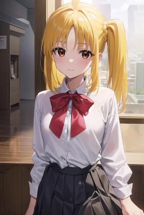 nijikaijichi, <lyco:nijikaijichi-lyco-nochekaiser:1>, 
nijika ijichi, ahoge, (yellow hair:1.5), (brown eyes:1.5), long hair, one side up, (flat chest:1.2), smile,
BREAK (black skirt:1.5), bow, bowtie, collared shirt, pleated skirt, polka dot, polka dot bow, red bow, (red bowtie:1.5), red footwear, shirt, shoes, short sleeves, skirt, socks, (white shirt:1.5), white socks,
BREAK indoors, classroom,
BREAK looking at viewer, (cowboy shot:1.5), 
BREAK <lyco:GoodHands-beta2:1>, (masterpiece:1.2), best quality, high resolution, unity 8k wallpaper, (illustration:0.8), (beautiful detailed eyes:1.6), extremely detailed face, perfect lighting, extremely detailed CG, (perfect hands, perfect anatomy),